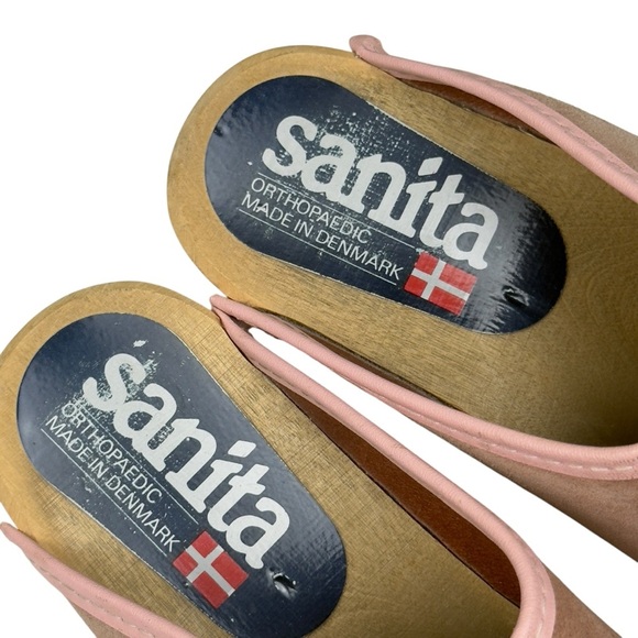 Vintage Sanita Orthopaedic Tan Suede Wood Heel Slip On Clog Shoe Size 39 - Picture 7 of 15